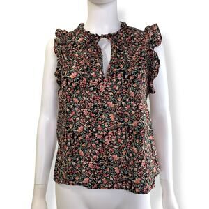 BB Dakota Ditsy Floral Blouse Size S Black 100% Cotton Ruffle Trim Steve Madden